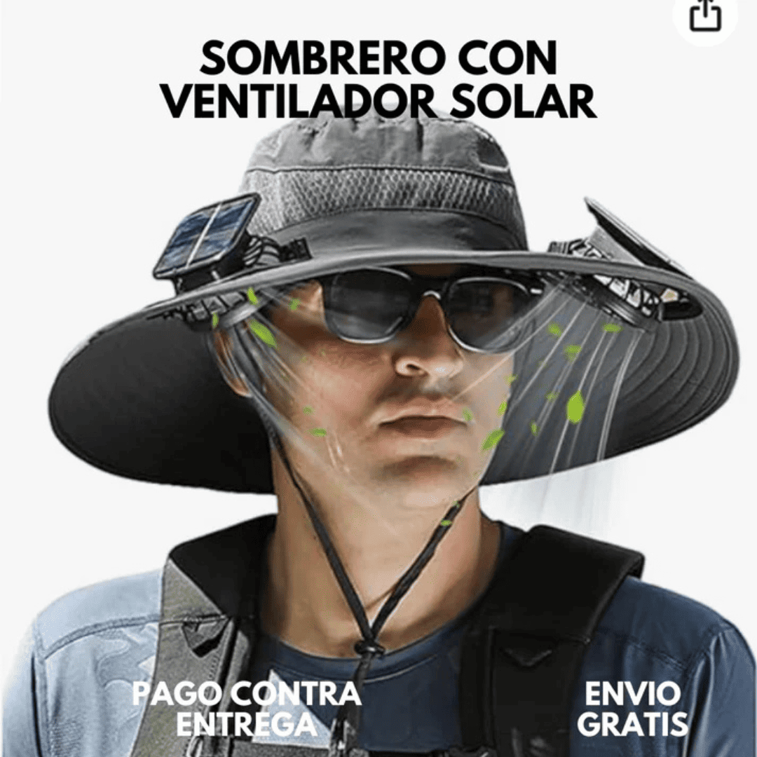 🌞 Sombrero con Panel Solar y 2 Ventiladores – ¡Trabaja fresco bajo el sol!