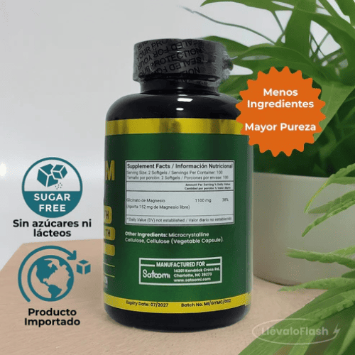 Glicinato de Magnesio Satoomi x 100 cápsulas - ¡El suplemento avanzado de mayor absorción!
