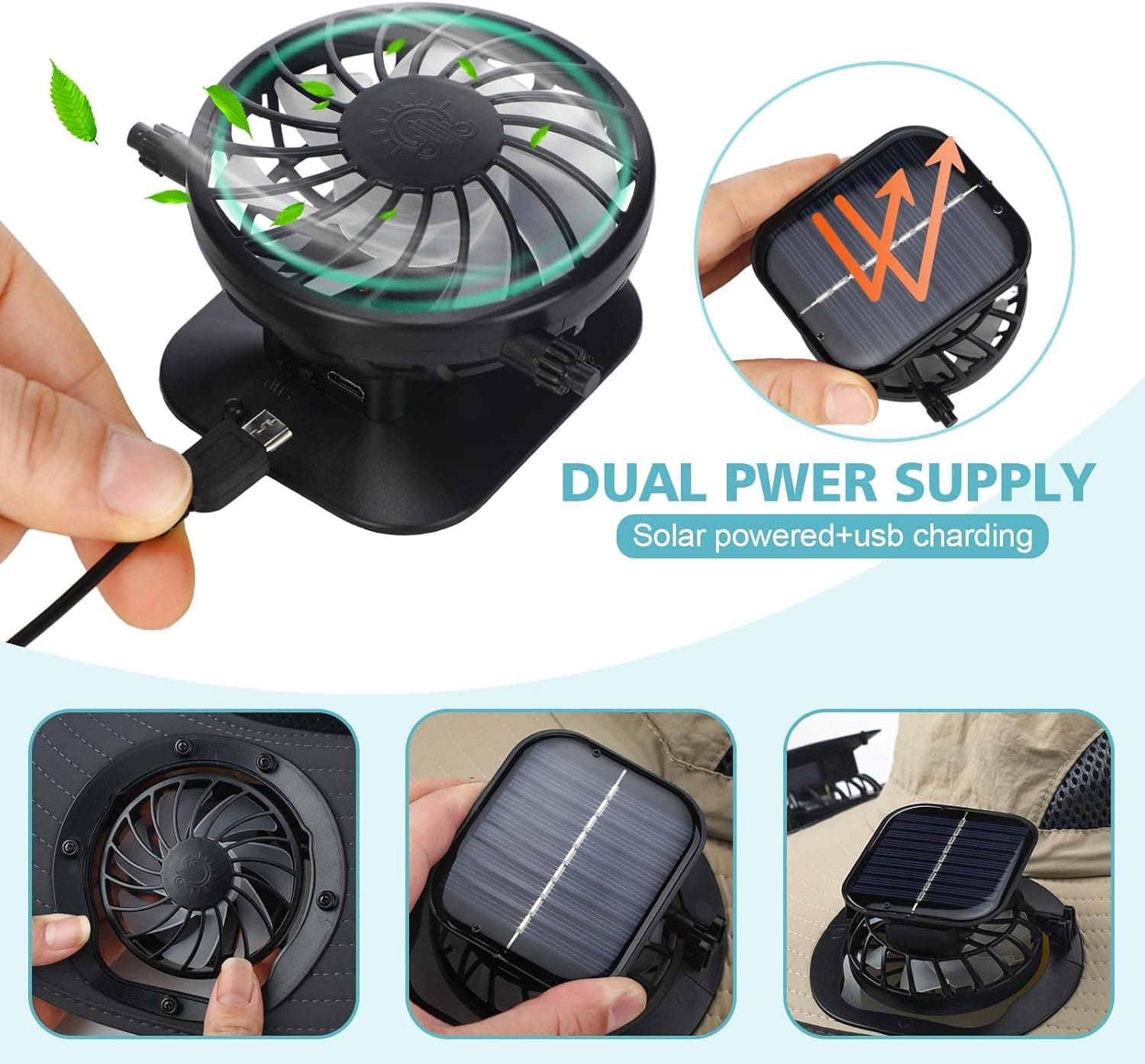 🌞 Sombrero con Panel Solar y 2 Ventiladores – ¡Trabaja fresco bajo el sol!