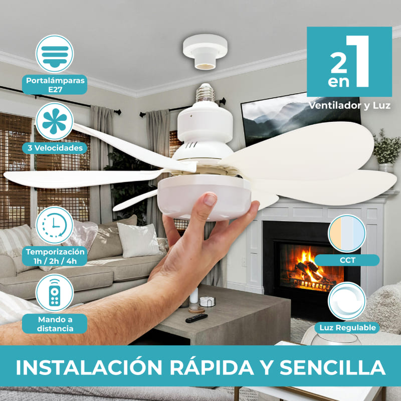 Ventilador de 6 Aspas con Foco Led + Control Remoto